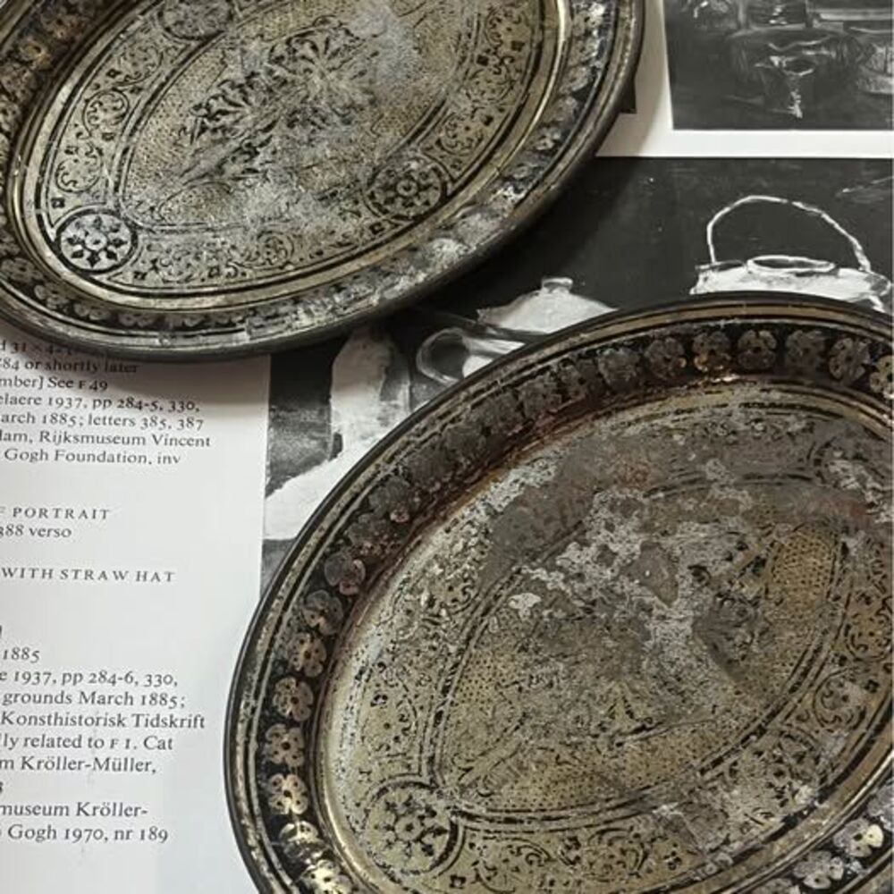 Two Vintage Oval-shaped Metal Trinket Treasure  Trays